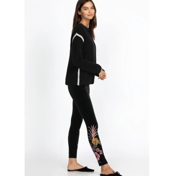 Johnny Was Tiarei Leggings Velvet Floral Embroidery Pants Black Legging XXL NEW - Picture 5 of 8